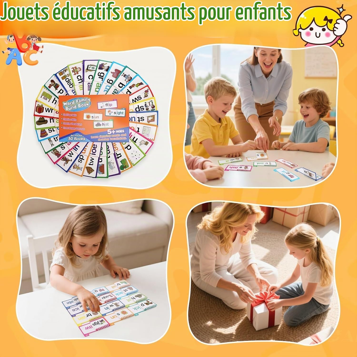 30pcs Reading Rhyme Flip Book, Word Family Flip Book, éducatif Visual Word Carte for Preschool Learning Lire Lire adapté aux Enfants et à l'enseignement en Classe