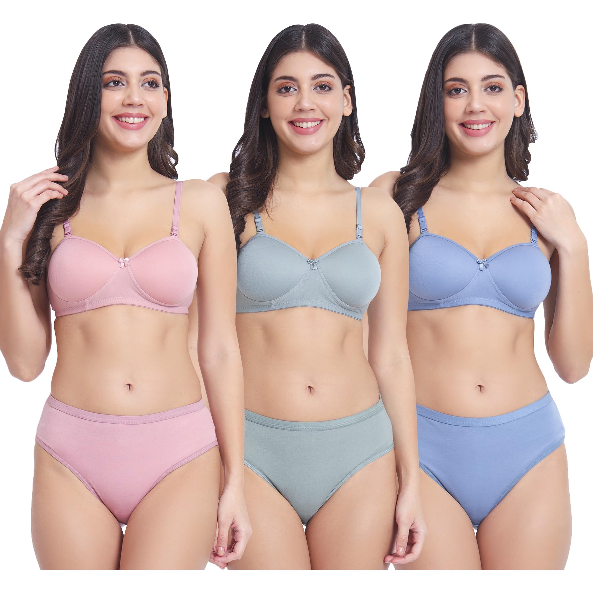 rubymond Women' s Premium English Half Padded Set Lightly Padded Bra Panty Pack of 3-picture-19