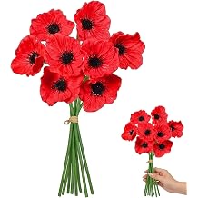 8Pcs Poppy Flowers Artificial, Poppy Bouquet for Home Decor, Red Poppies Artificial Flowers, Vibrant Red Artificial Poppy Arrangement for Vases and Table Centerpieces