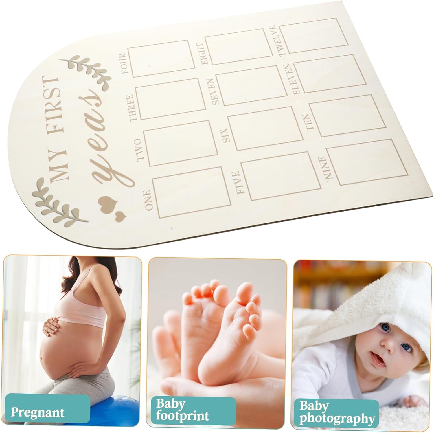 Wooden Photo Frame for Newborn First Year Keepsake Display Easy to Use Safe Nursery Decor for Cherishing Memorable Moments