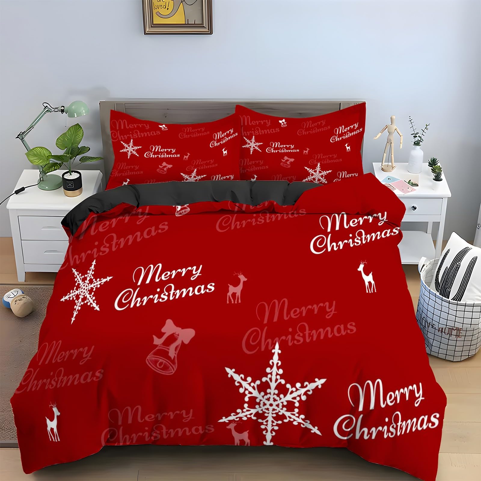 Housse de Couette 220x240 Flocon De Neige en Microfibre Douce pour Lit