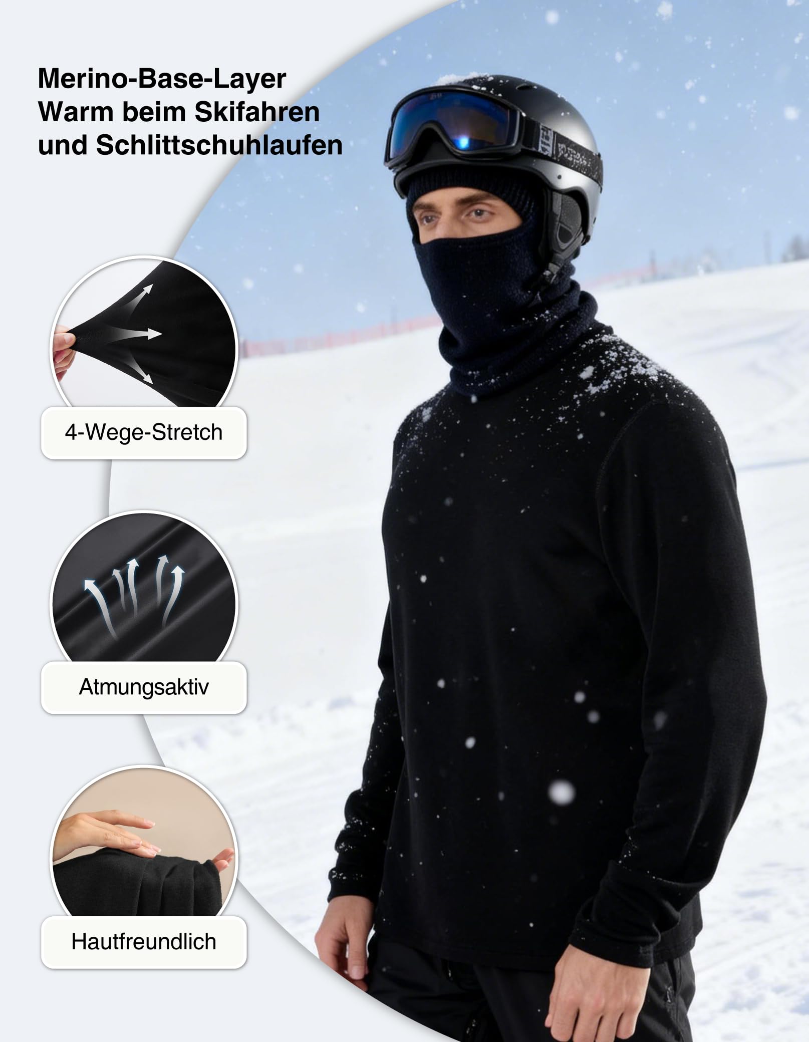 Merinowolle Thermounterwäsche Herren, Set aus Ober- und Unterteil | Ober- und Unterteil aus feiner 17,5-Mikron-Merinowolle für atmungsaktive Wärme, Feuchtigkeitsmanagement und kalte Tage.