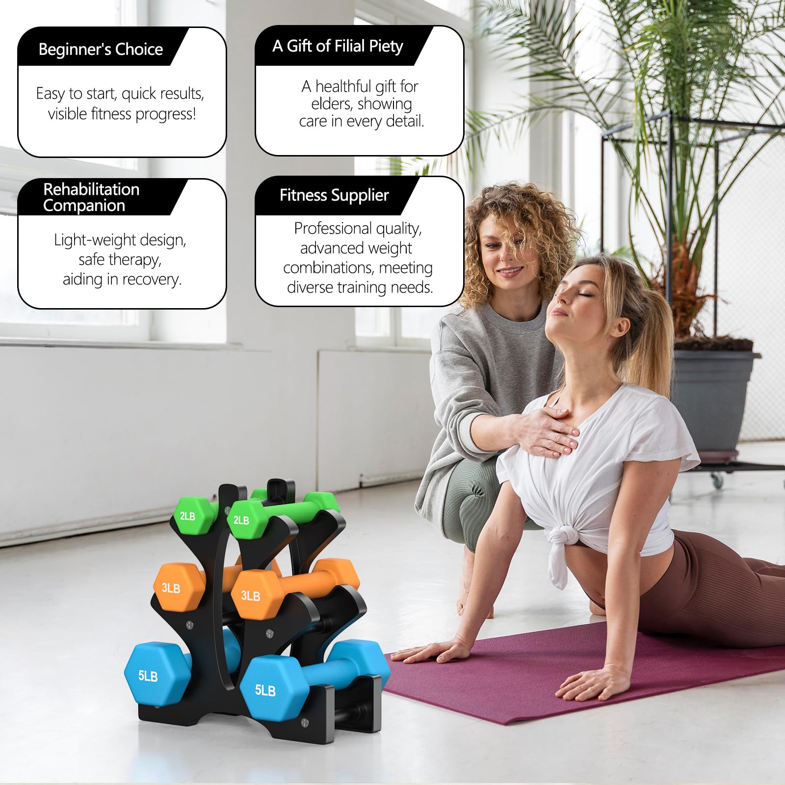 Portzon Weights Dumbbells 10 Colors Options Compatible with Set of 2 Neoprene Dumbbells Set,1-15 LB, Anti-Slip, Anti-roll, Hex Shape