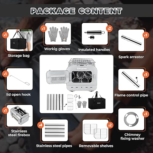 Miniatura 3 de KingCamp Estufa de tienda de campaña caliente, estufa de campamento plegable con gran caja de combustión, estufa de campamento de invierno de 7.5
