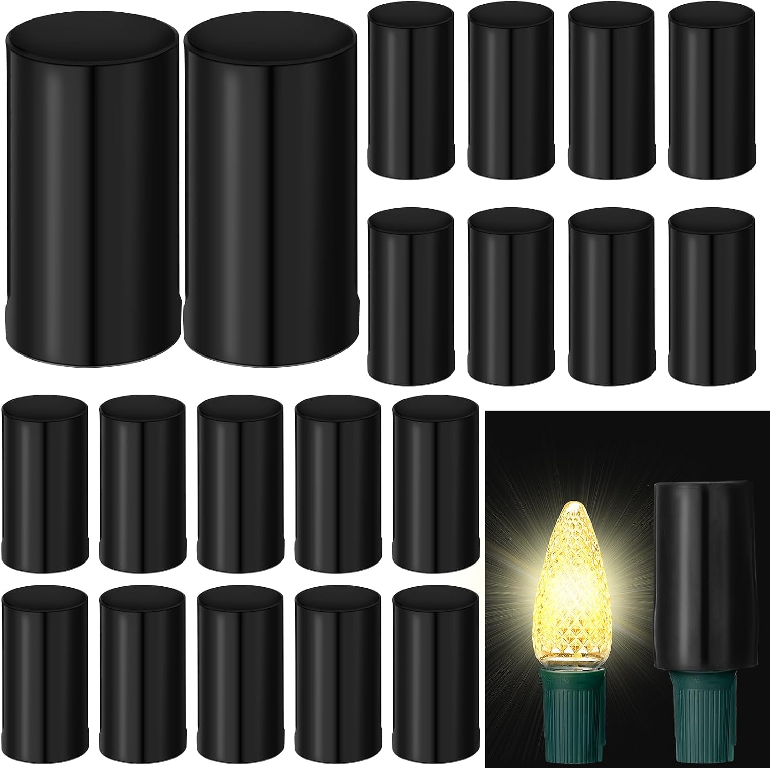 Cinnvoice 20 Pcs No Glow Christmas Bulbs Light Caps Compatible with C9 LED String Lights Rubber String Lights Caps Soft Christmas Blackout Light Cap Covers