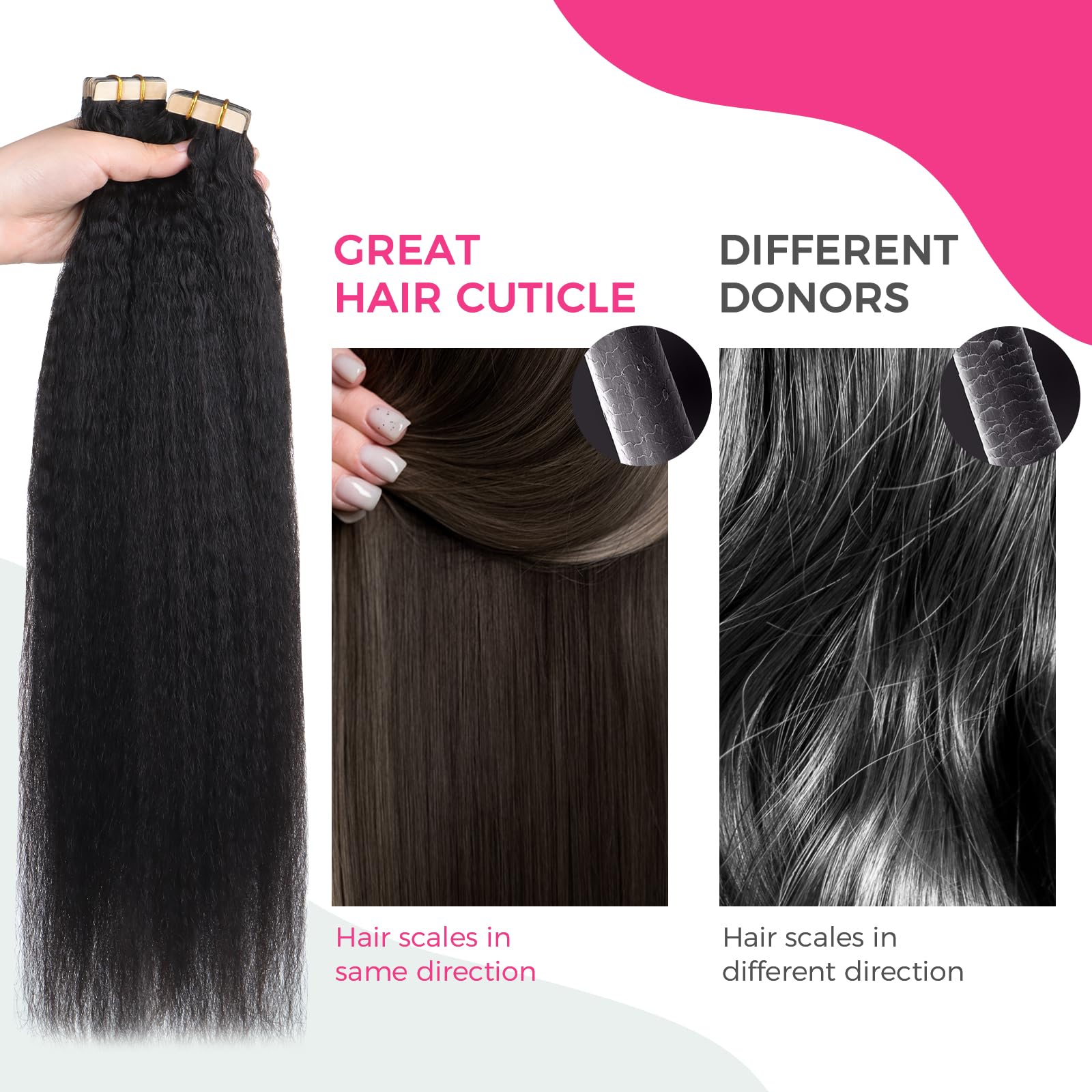 14 Inch Tape-In Hair Extensions, Human Hair Kinky Straight, 40g Pack Amazon.com : Lashey Tape in Hair Extensions Human Hair for  main image 4
