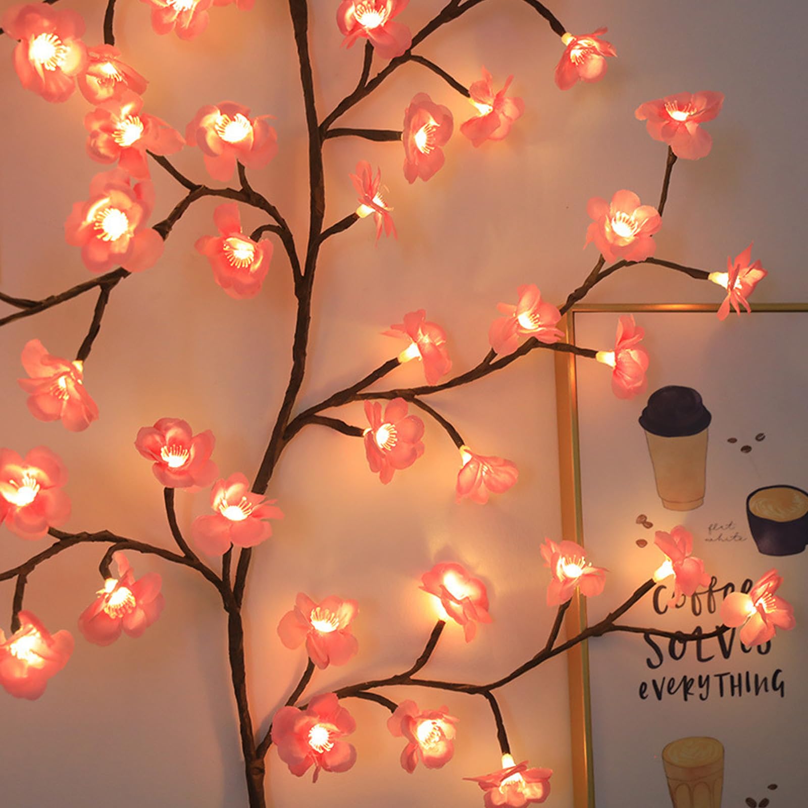 Luces de Ramas de Flores de Cerezo LED,96 LEDs Decoración de Pared de Flores de Cerezo 180CM,Cadena de luces con Flor de Cerezo,Luces LED de Ramas de árbol de Cerezo para Pared,para Dormitorio,Arte de