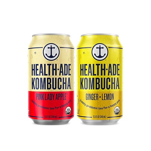 Health-Ade Bebida orgánica de té de kombucha enlatado, té fermentado con probióticos vivos, ácidos desintoxicantes, apoya la salud intestinal, sin