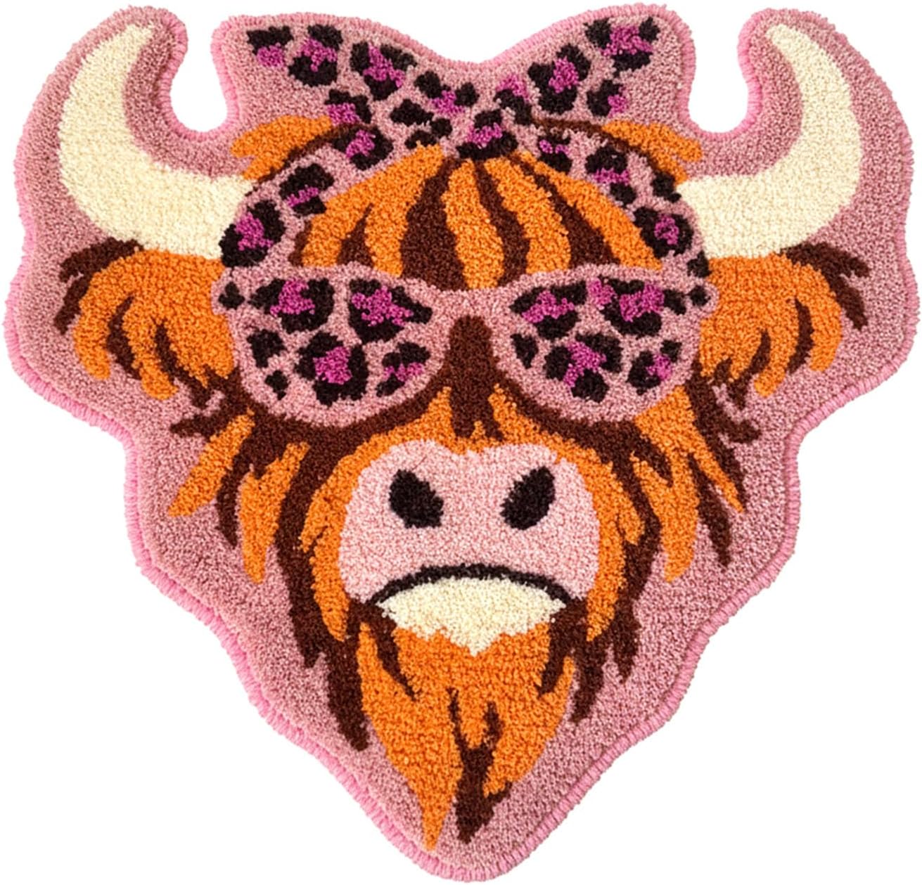 Cool Highland Cattle Bathroom Rug, Soft Plush Animal Cow Tufted Bath Mat, Non-Slip & Machine Washable, Absorbent Quick Dry Floor Door Mat Home Decor for Shower, Tub and Sink, 23.6"x23.6"