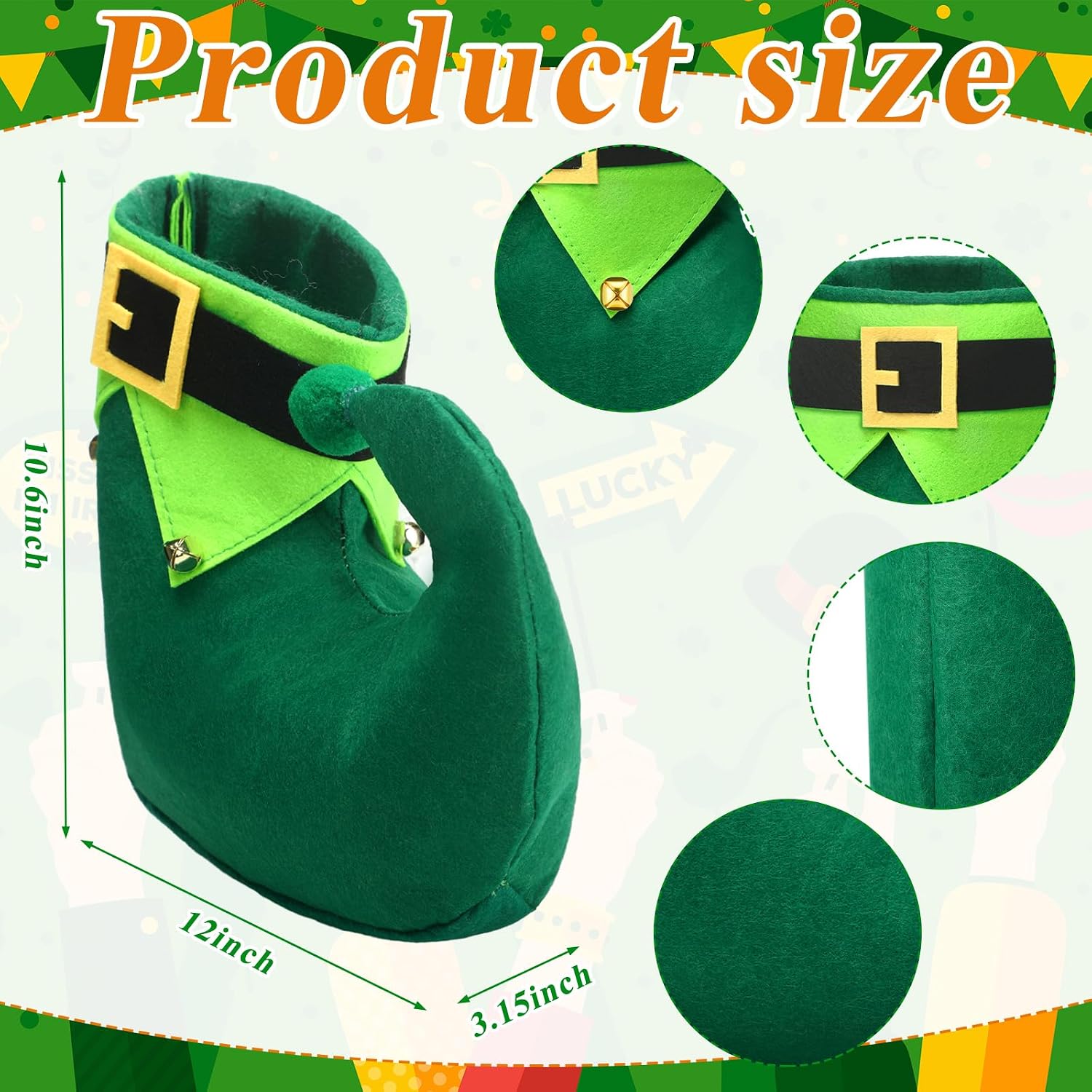 2 pcs st patrick's day leprechaun shoes and party hat set with felt shamrock costume accessories for men women image 3