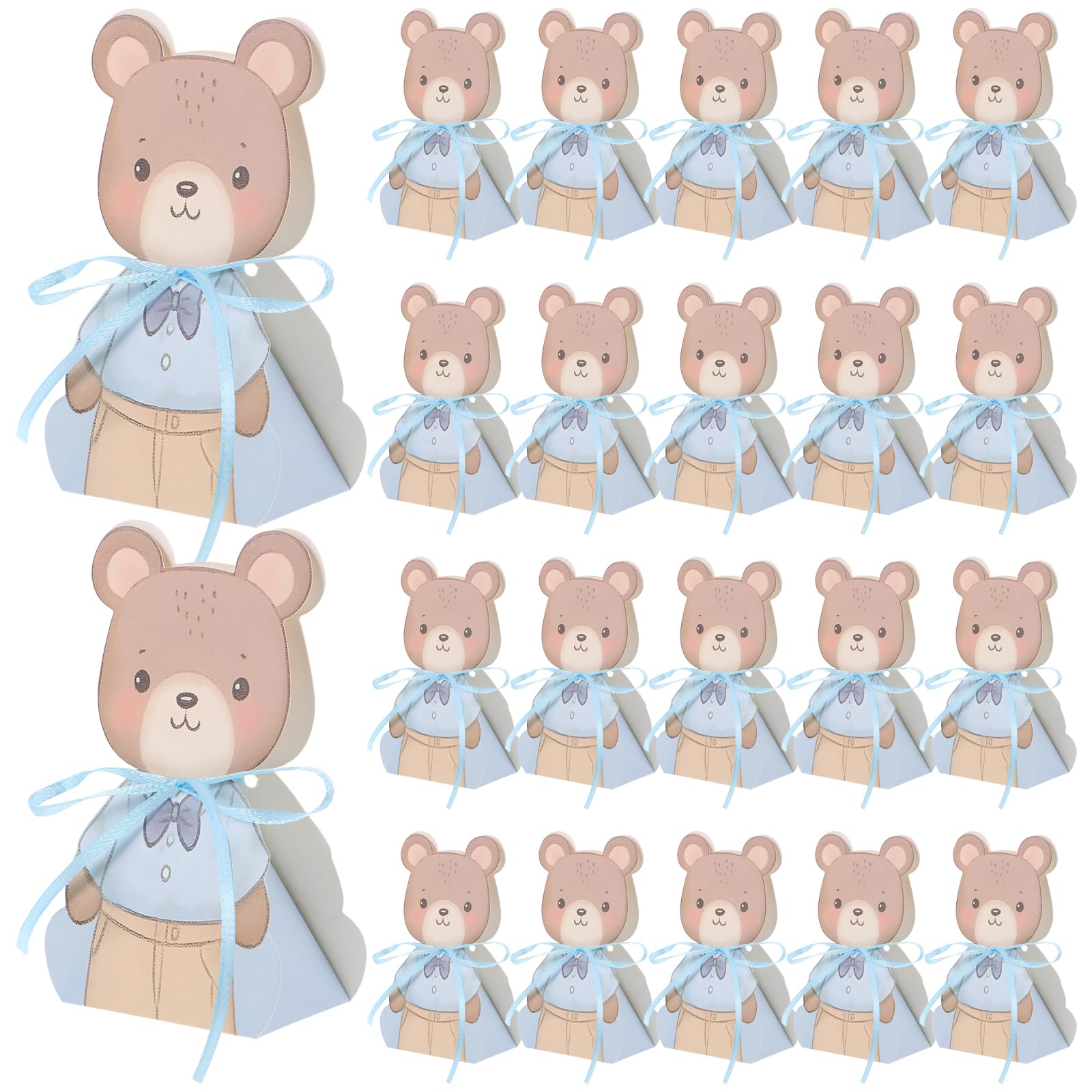 50 Scatole Portaconfetti Shower Orsetto Blu Mini Pieghevoli in Carta Sicura per Decorazioni Festa Compleanno Primo Anno