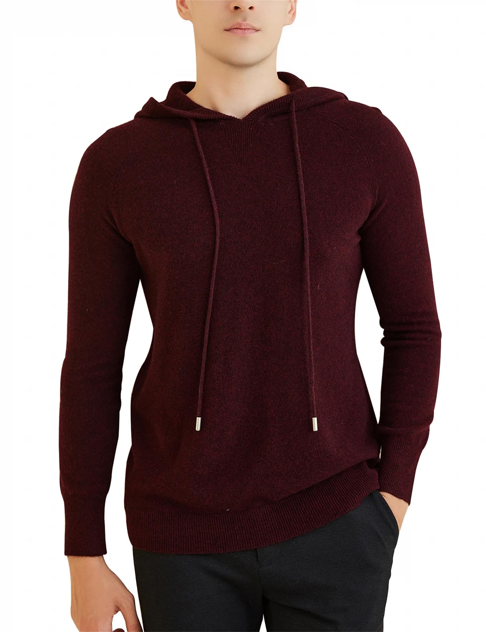 Felpa con cappuccio da uomo in lana merino maglione con cappuccio autunno inverno caldo manica lunga pullover abbigliamento maschile