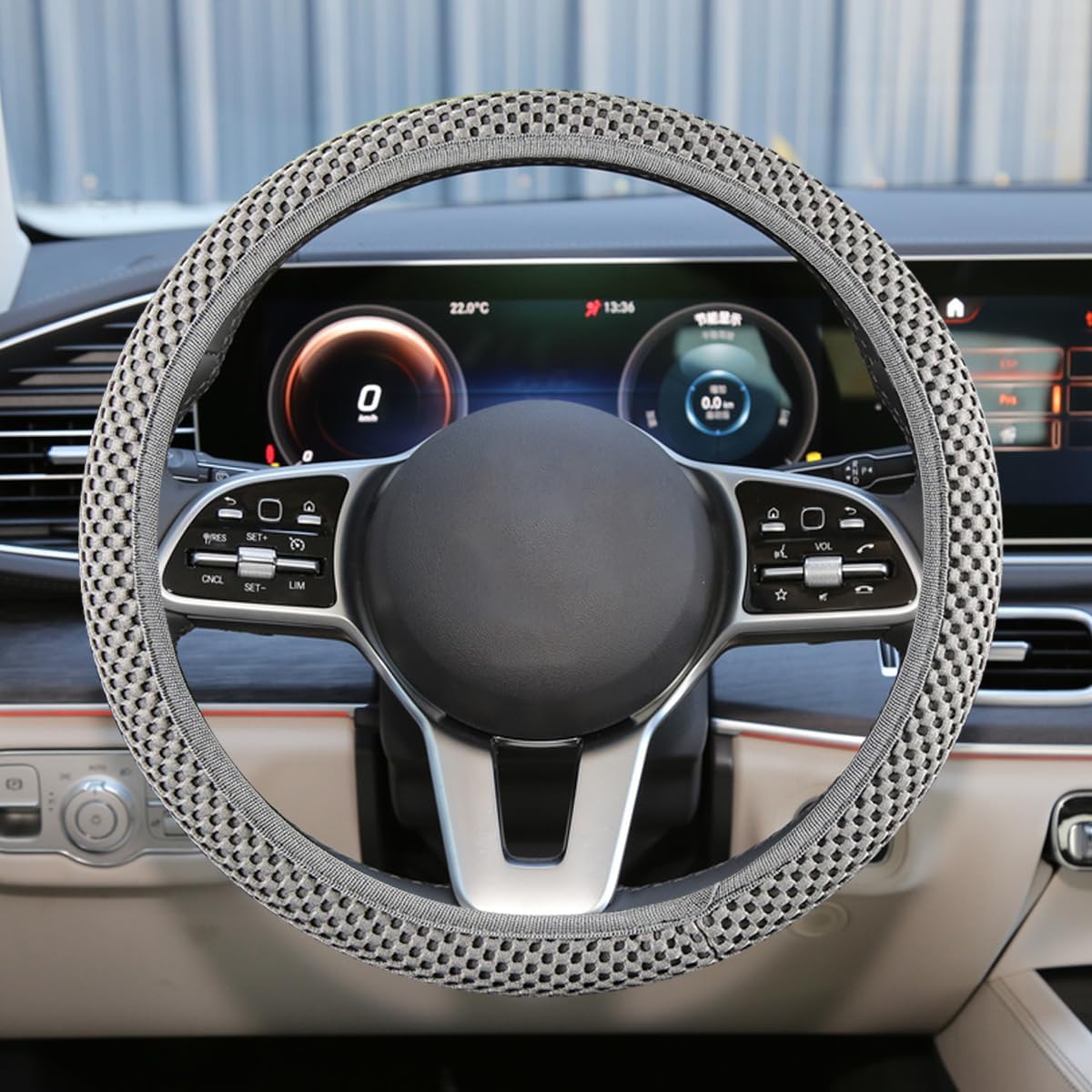 Elastic Stretch Steering Wheel Cover, Anti-Slip 15 inch Microfiber Odorless Breathable Ice Silk Car Steering Wheel Protector, Easy Carry, Warm in Winter & Cool in Summer (Grey)