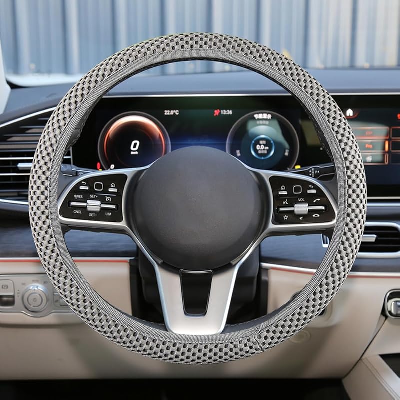 Elastic Stretch Steering Wheel Cover, Anti-Slip, 15inch, Grey | Microfiber Odorless Breathable Ice Silk Car Steering Wheel Protector, Easy Carry, Warm in Winter & Cool in Summer