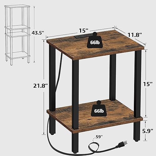 Miniatura 3 de TUTOTAK Mesa auxiliar con estación de carga, mesa auxiliar con puertos USB y tomacorrientes, mesita de noche, estante de almacenamiento de 2