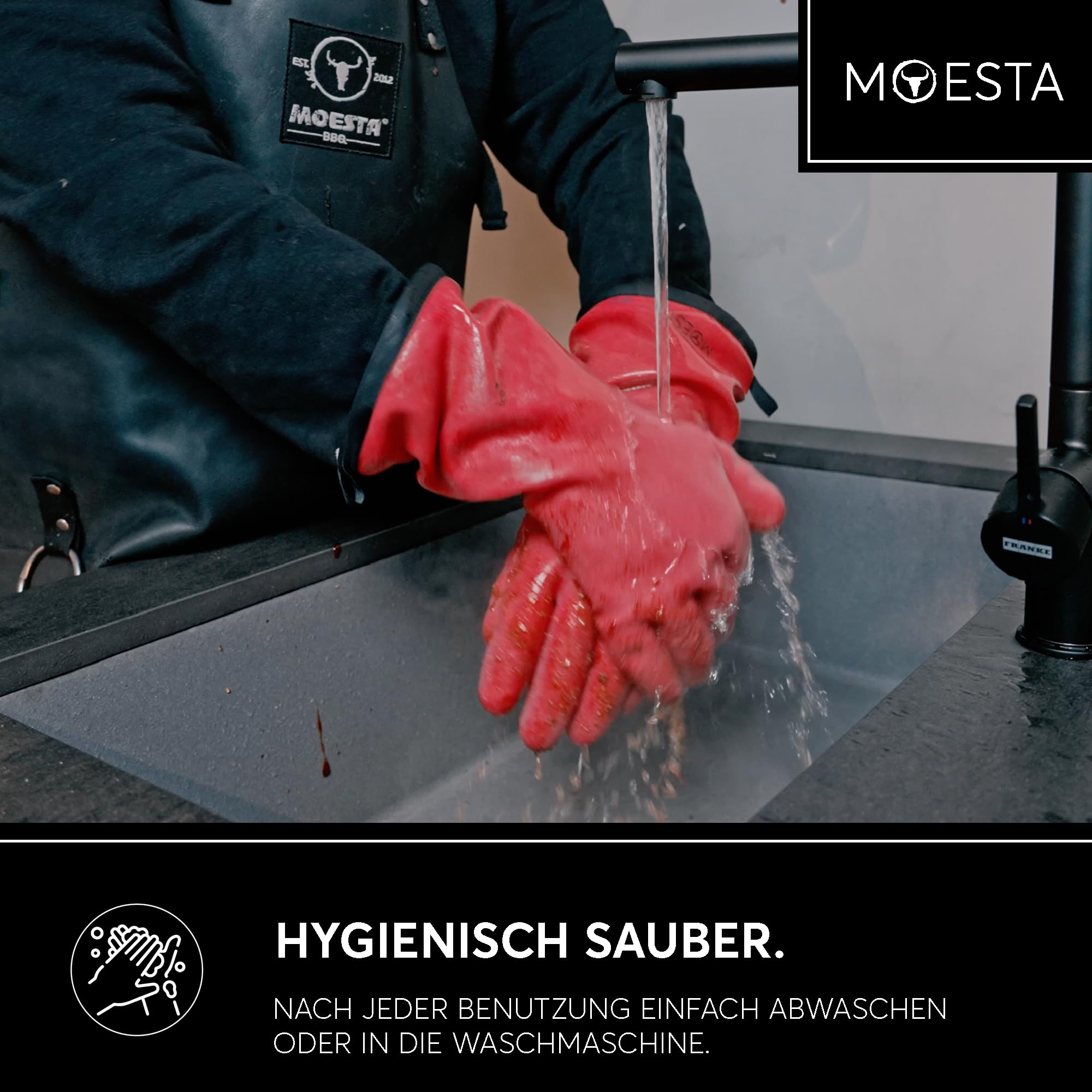 MOESTA BBQ EST. 2012 Moesta BBQ 20011 HeatPro Gloves - Guantes de silicona para barbacoa (resistentes al calor, lavables hasta 250 °C, talla M 8), color gris antracita