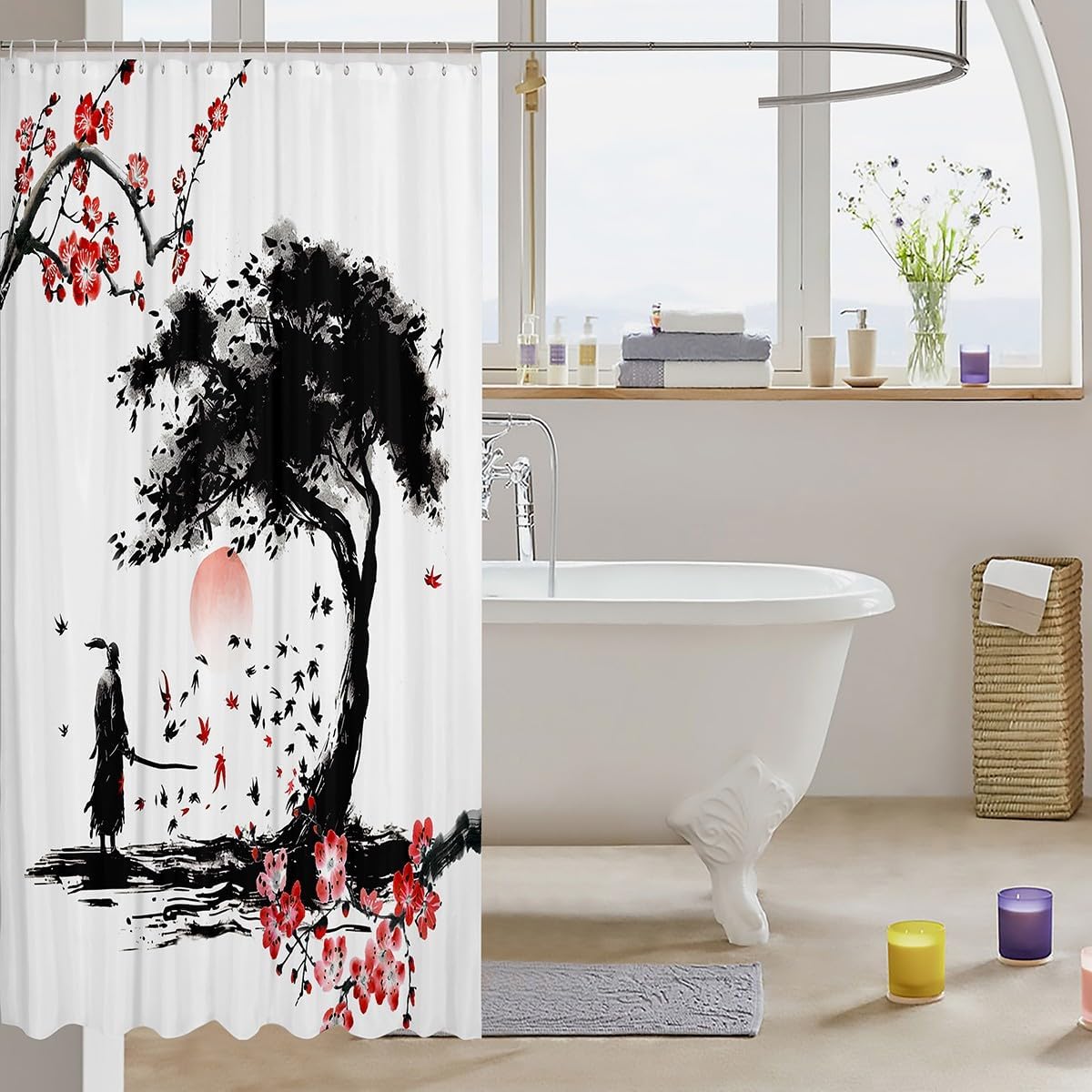 Feelyou Japanese Samurai Bath Curtain Boys Girls 72"x84" Fallen Leaves image 3