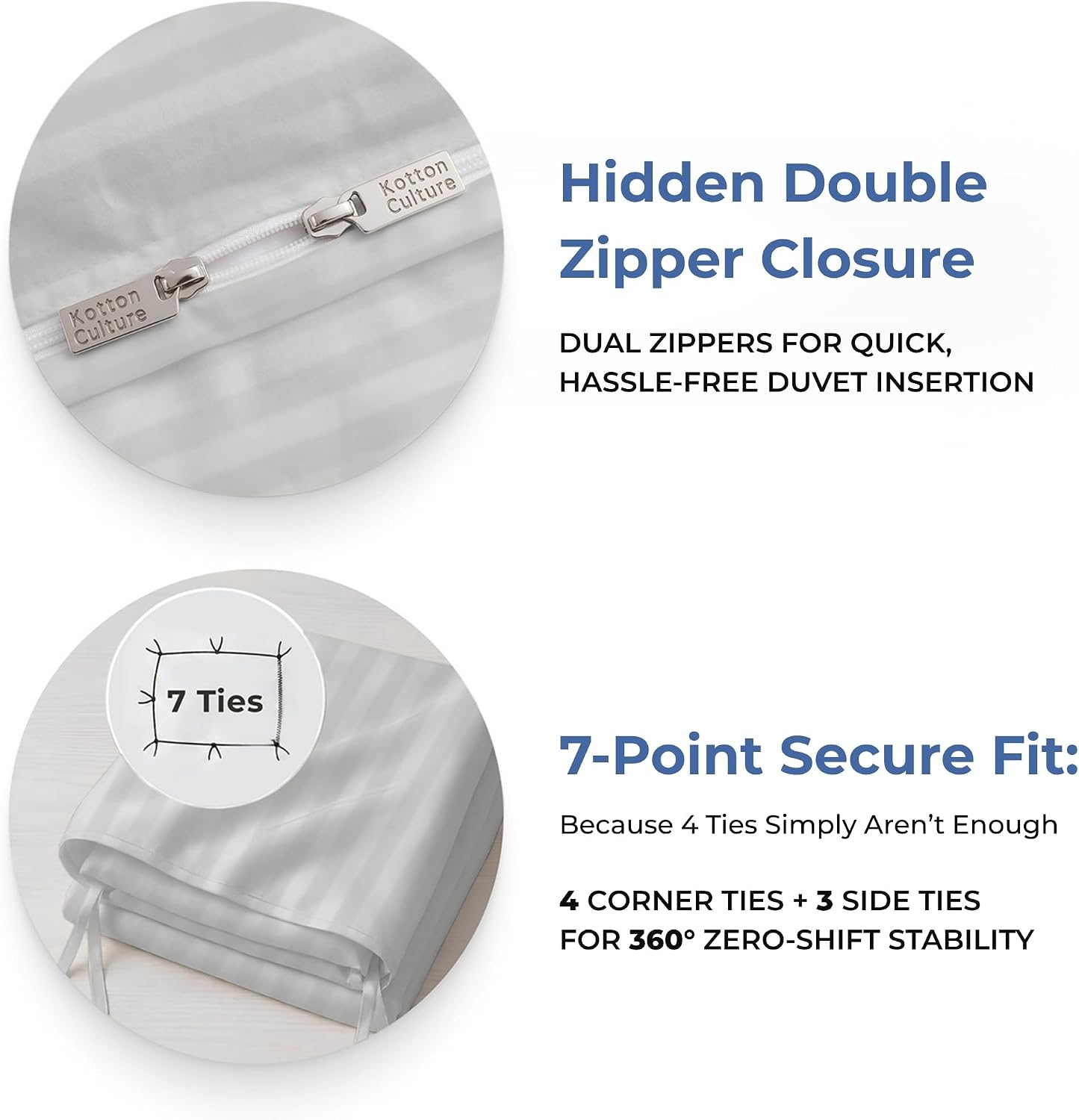 Kotton Culture 1 Pc Twin Size Duvet Cover Only -100% Egyptian Cotton 600 TC Ultra Soft Premium Durable Comforter Cover Zipper Closure & Corner Ties (Striped Silver, Twin/Twin XL 68" X 90") image 4