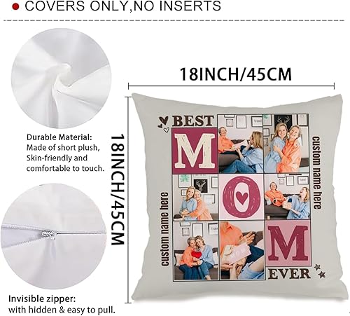 Miniatura 3 de Funda de almohada personalizada con 6 fotos y mensaje para mamá, funda de cojín decorativa que crea un regalo amoroso para aniversarios, cumpleaños,