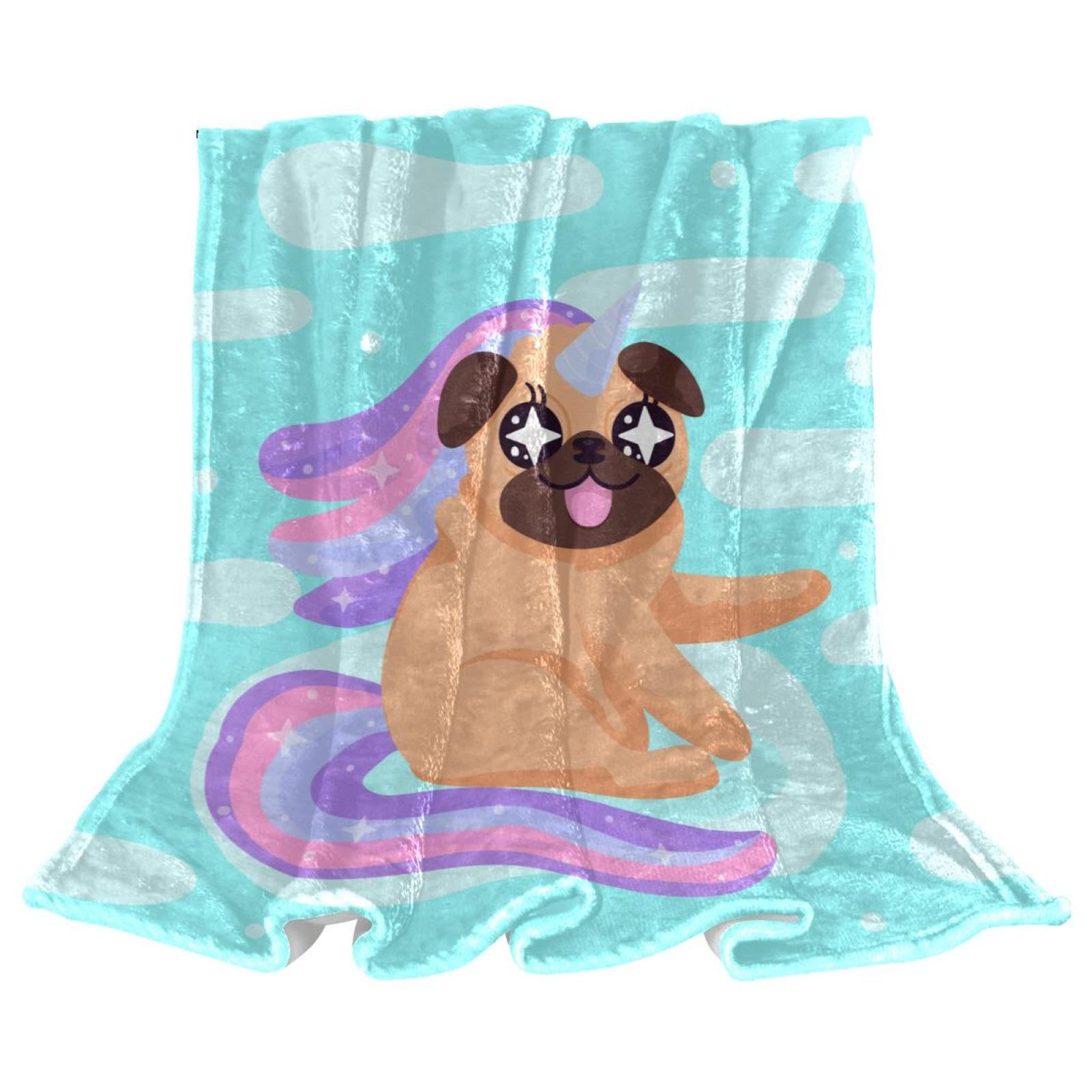 Couverture polaire drôle de carlin licorne plaid lit canapé fauteuil 150x200cm