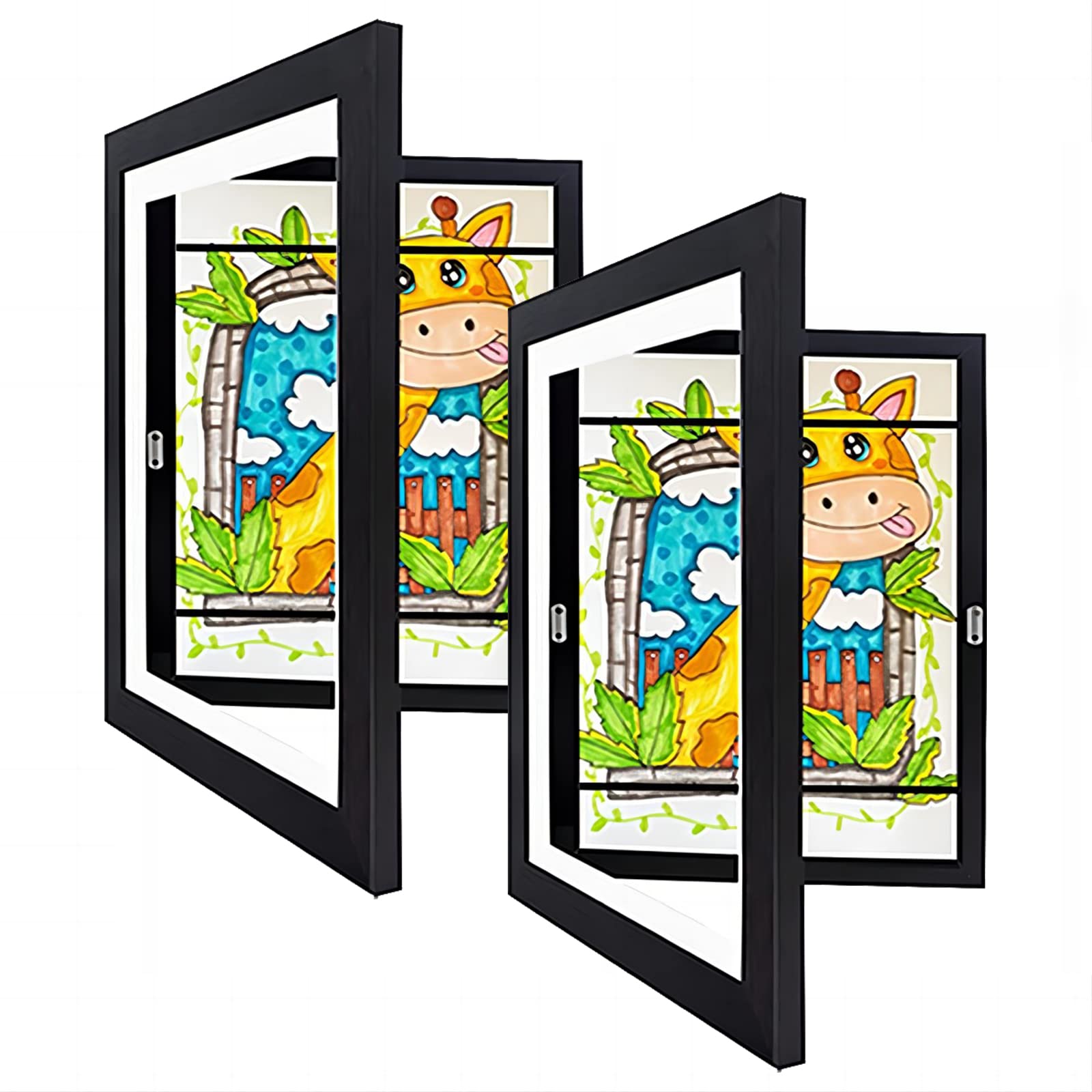 Fgreeble Kids Art Frame Front Opening Changeable Kids Artwork Frames Great for Kids Drawings Storage Frames Children Art Projects Schoolwork Crafts A4 Hanging Art (2Pcs Black)