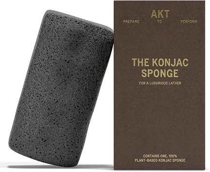 AKT The Konjac Sponge, Plant-Based Shower Sponge with Activated Charcoal, Exfoliating Body Sponge for Sensitive Skin, Natural, Shower Scrubber, Compostable Bath Essential
