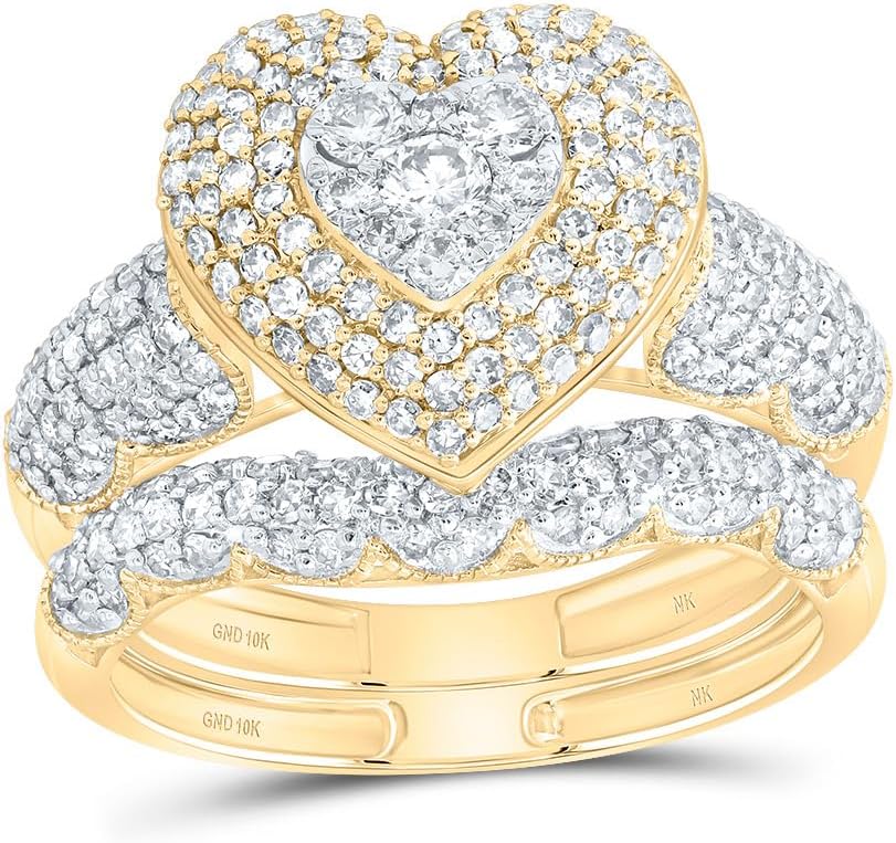 Jewels By Lux 10kt Yellow Or White Gold Natural Diamond Fashion Heart Wedding Engagement Anniversary Bridal Set, Womens Size: 5-9