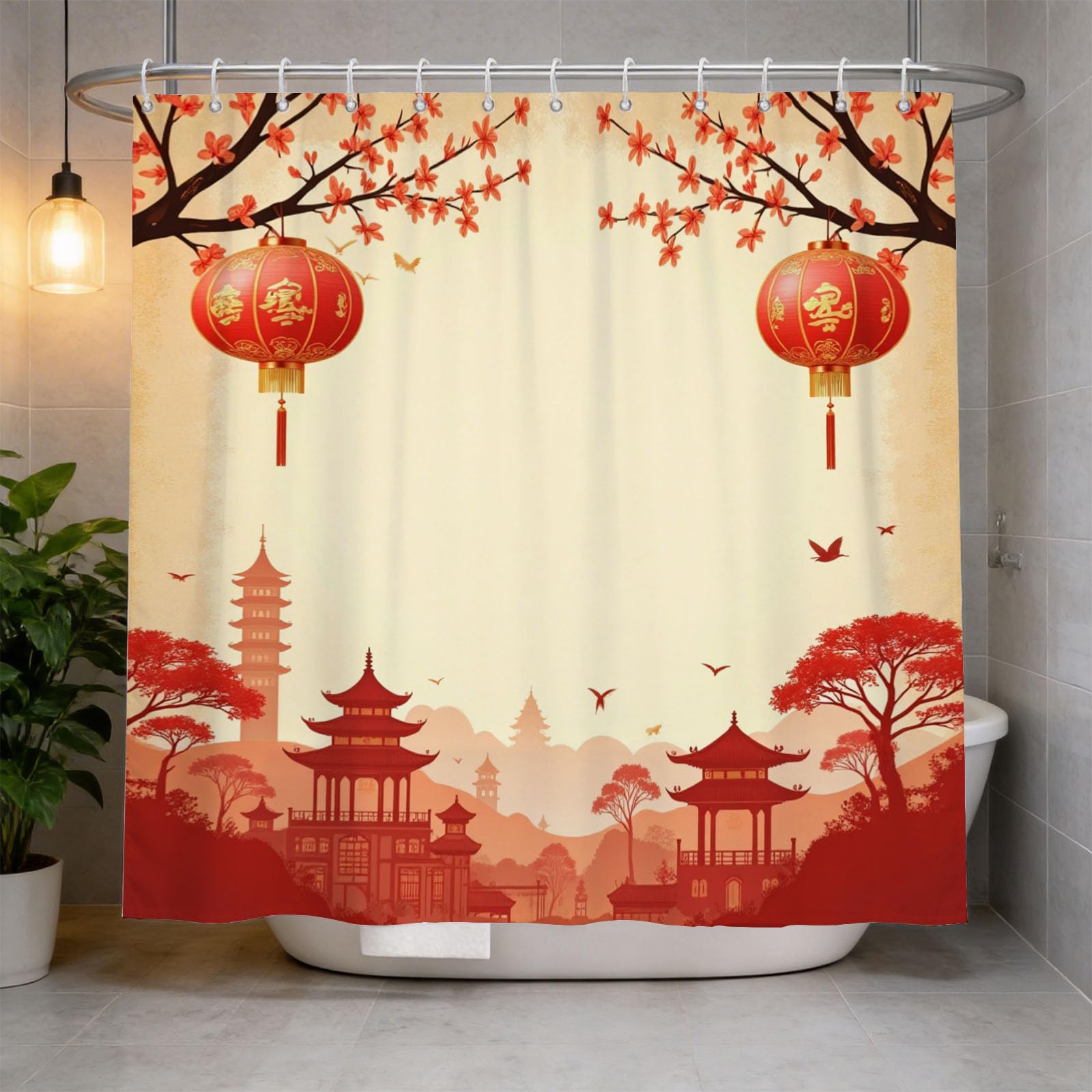 Hongduo 3D Ancient Chinese City Shower Curtain for Stalls Bathtubs Chic Bathroom Decor Shower Curtain Set Polyester Fabric Waterproof 180x200cm/71X79 Inch with Hooks