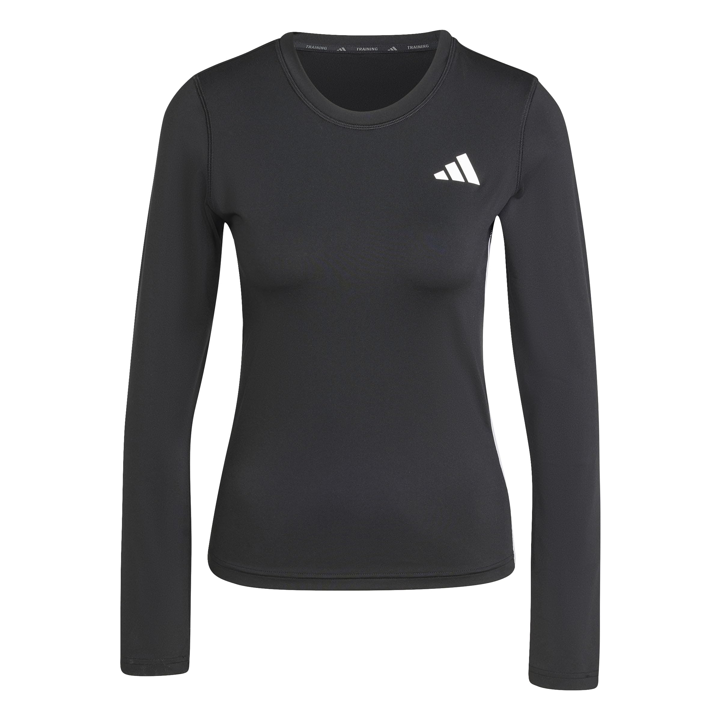 adidas Women's Train Essentials Long Sleeve 3-Stripes Workout Top Shirt, Black/White, XS