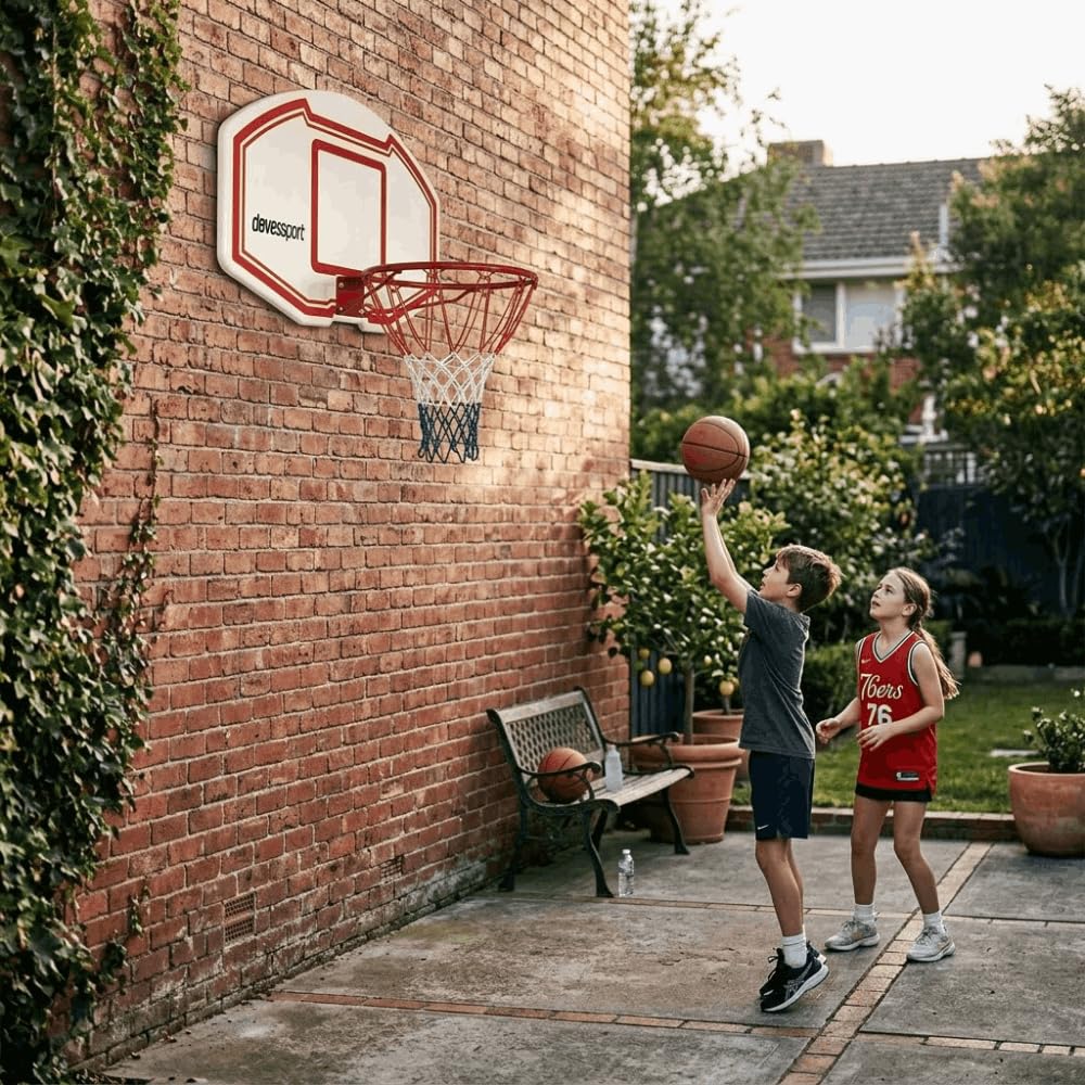 DEVESSPORT Canasta Baloncesto Habitación | Canasta Baloncesto Interior para Pared | Canasta con Tablero Resistente y Red Incluida para Interiores y Exteriores