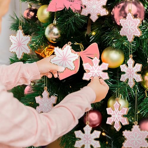 Miniatura 5 de 20 adornos navideños de copo de nieve de jengibre, decoraciones colgantes para árbol de silicona, adornos de Navidad rosados, adornos de Navidad
