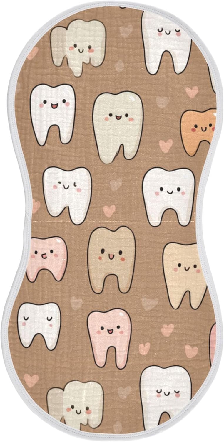 Cartoon Teeth Cute Burp Cloths Baby Boys Girls Absorbent Soft Cotton Burping Cloths Rags 4 Pack