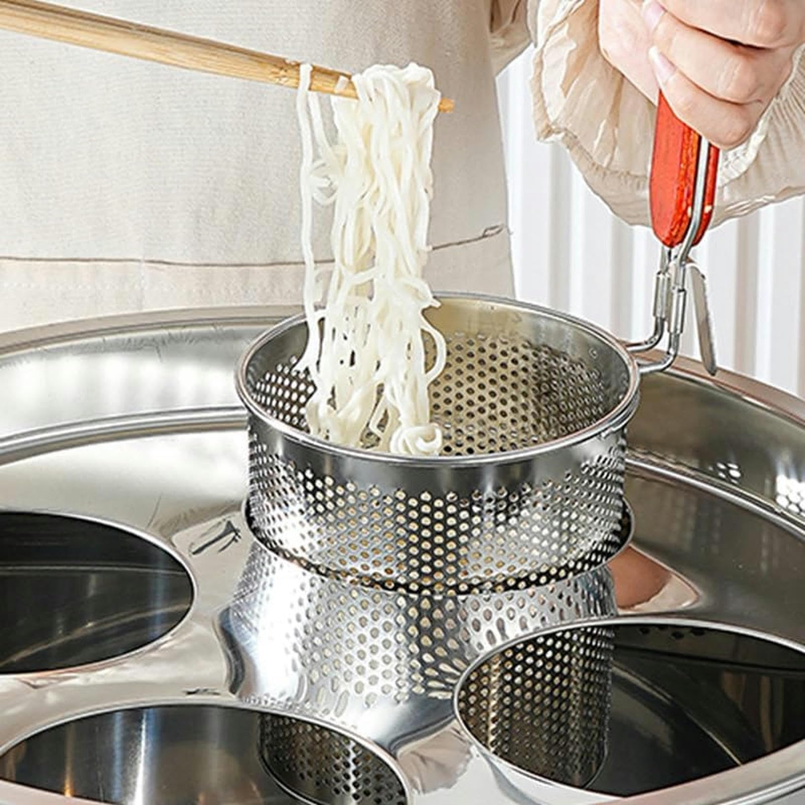 Nudelkocher-Set aus Edelstahl/kommerzielles Nudeltopf-Einsatzset aus Edelstahl mit Trennwand und Sieb für Pasta, Nudeln, Gemüse, C, 3 Löcher (C 3 Löcher)