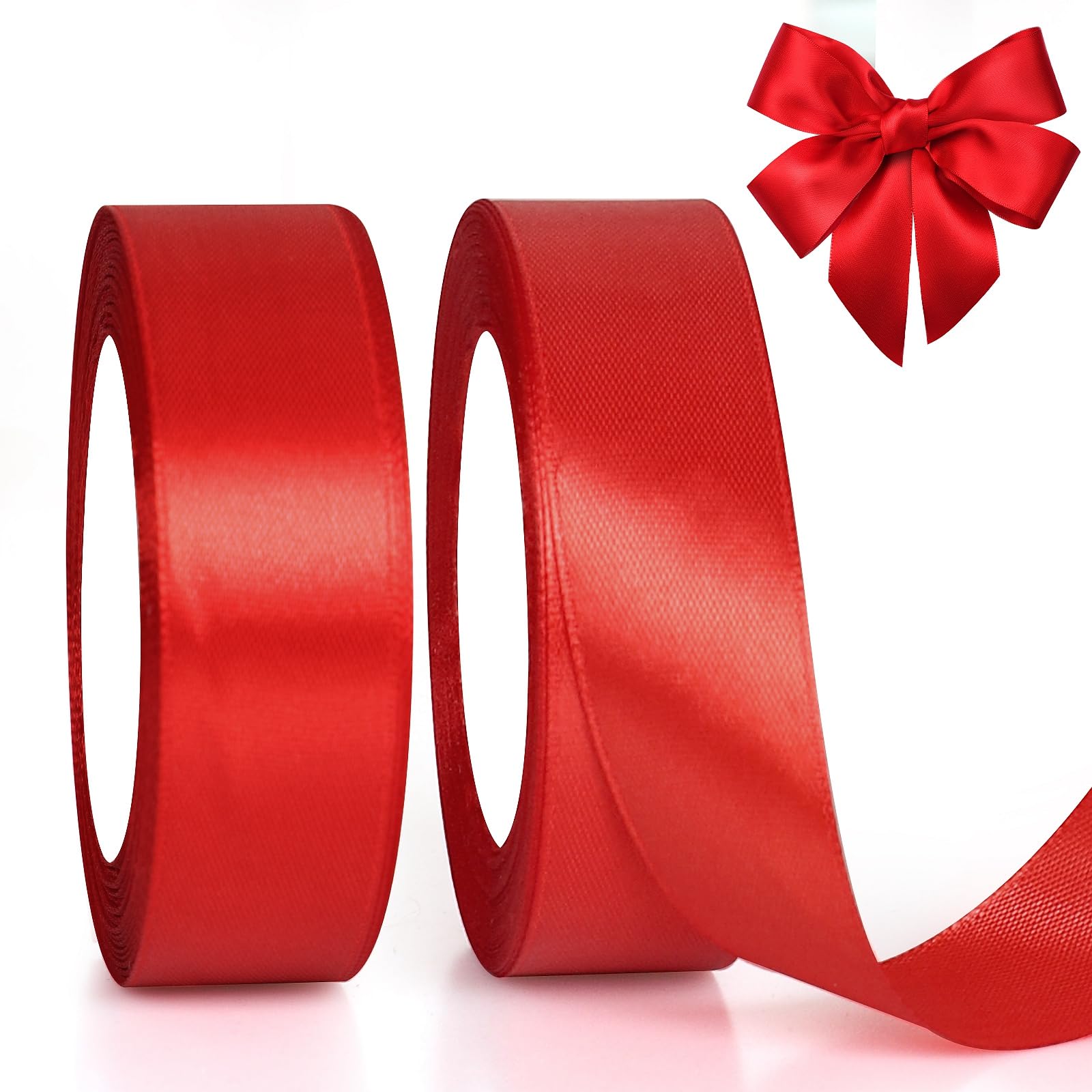 66 Meter Cadeaulint Kerst - 25mm Breed Satijnen Lint Rood, Goud En Donkergroen - 3 Rollen à 22m