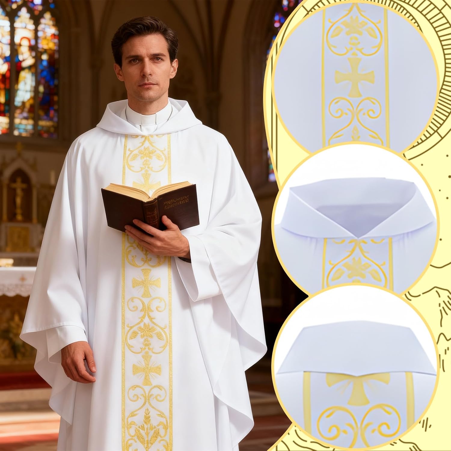 Clergy Vestments Chasuble Cross Robe Priest Cloak Catholic Costume for Christmas Church Mass - Image 3