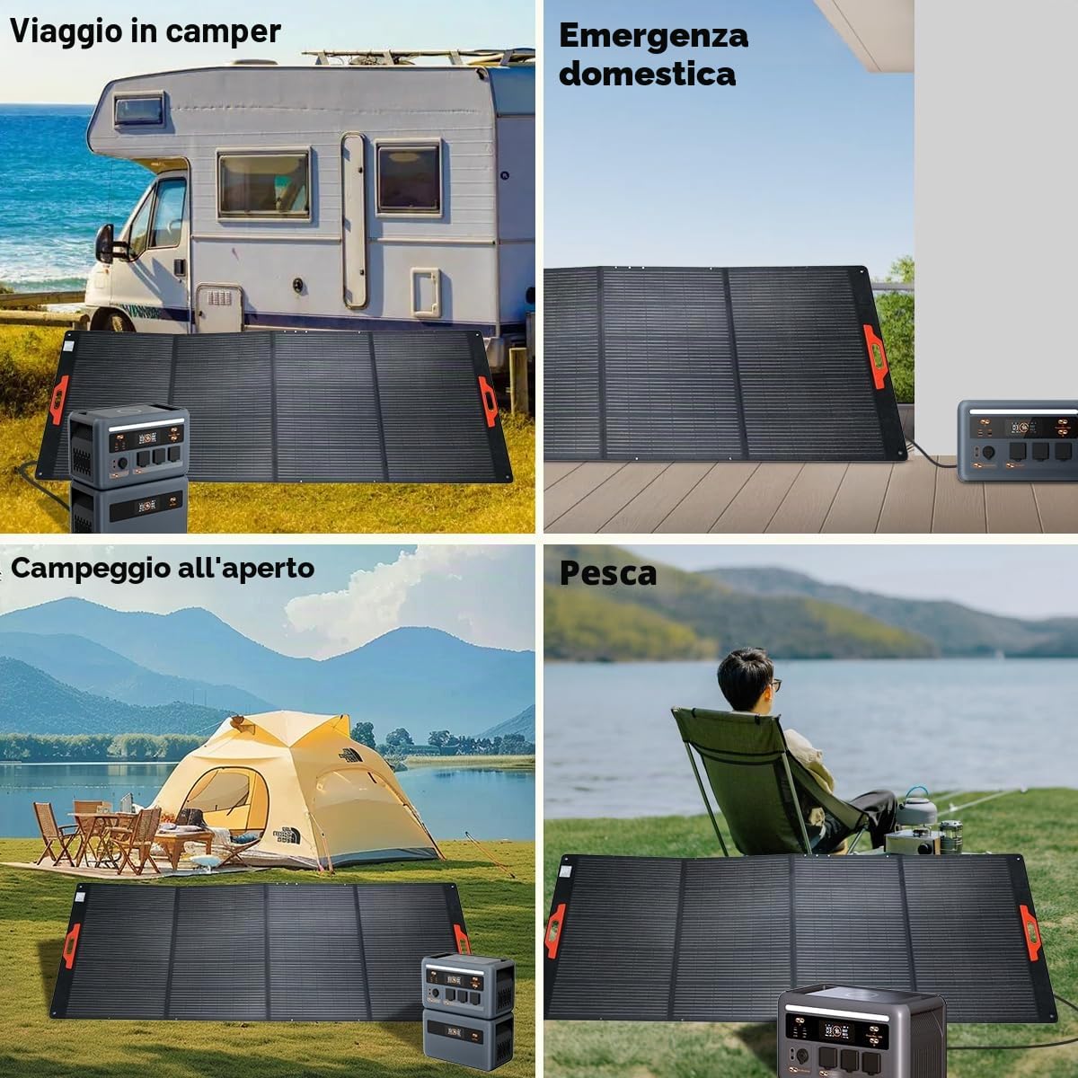 OSCAL PM400Pro 400W Pannello Solare Portatile, efficienza 23%,pieghevole, supporto regolabile e IP67. Perfetto per campeggio, camper e esterni