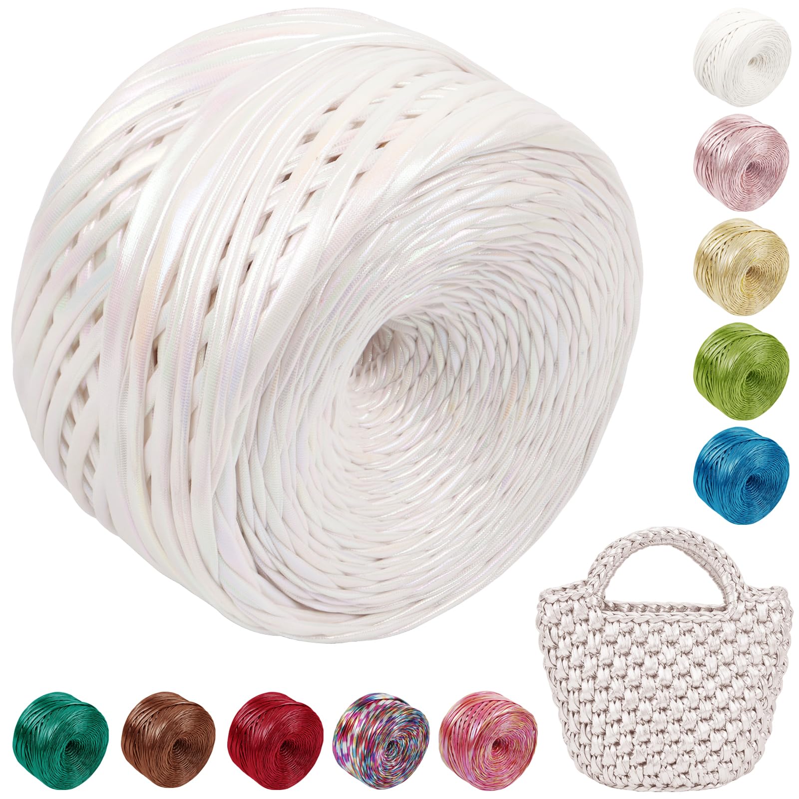 Uiopa Metallic T Shirt Yarn for Crocheting, 200g/60m Polyester Elastic Tshirt Yarn Single-Side Thick Fabric Cloth Ribbon for Crochet Bags, Baskets, Home Decor, DIY Crafts (Pink-White)