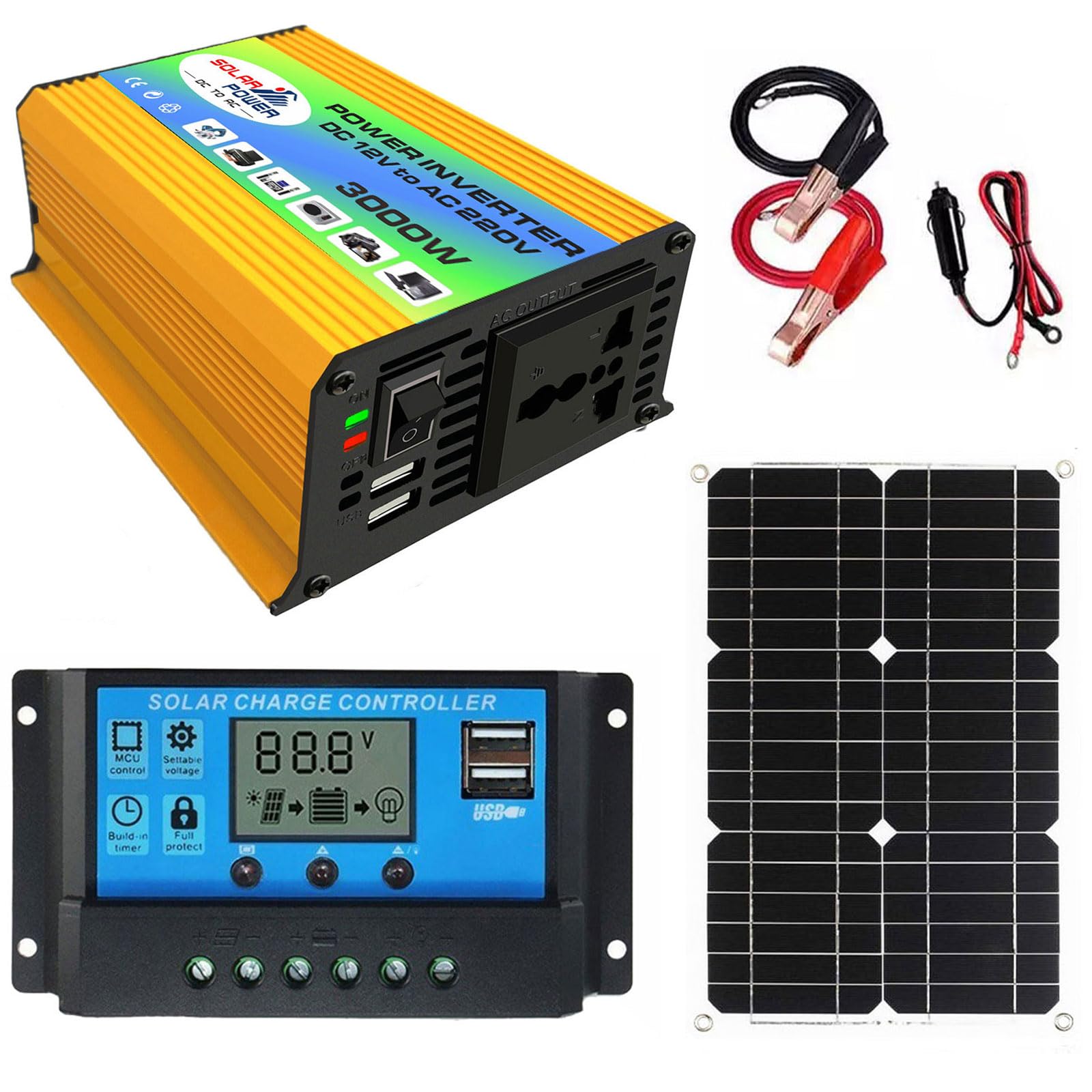 Kit inverter solare off-grid da 3000 W con pannello impermeabile da 18 W e controller da 30 A