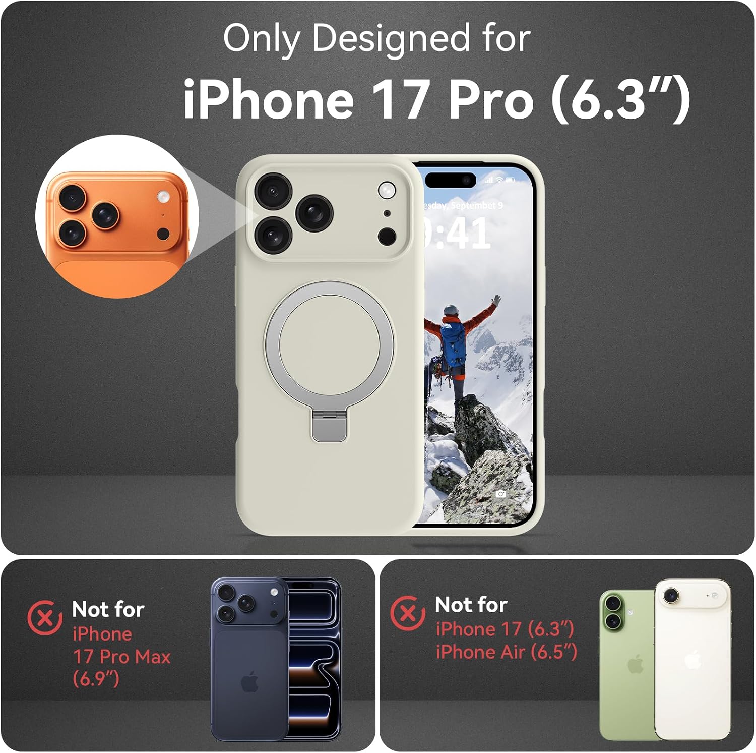 for iPhone 17 Pro Case with Stand, Compatible with MagSafe Magnetic Invisible Ring Stand Slim Liquid Silicone Shockproof Full Camera Protection Case for iPhone 17 Pro 6.3", White