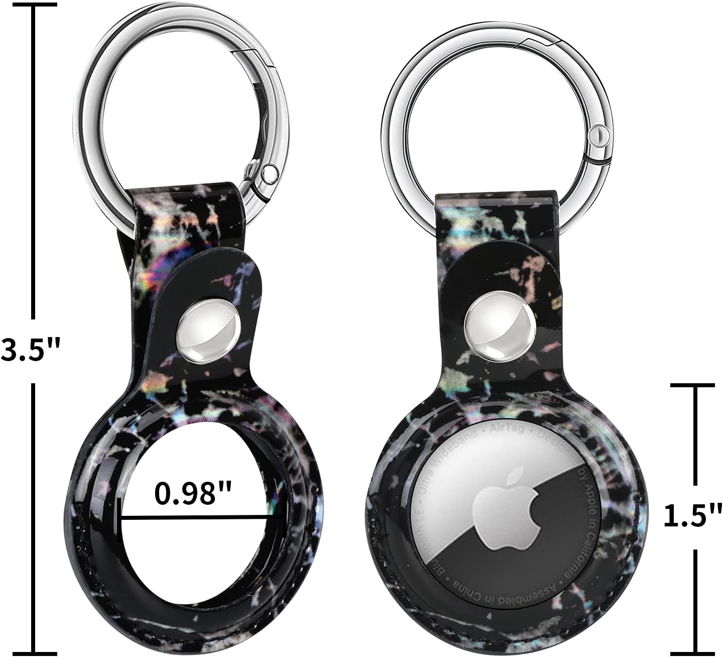 www leather case for airtag phone finder anti scratch protective lightweight sleeve skin cover airtags holder with anti lost keychain marble black