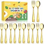 DRKIO Stainless Steel Toddler Utensils Set - 12 Pieces Kids Silverware Set Children Safe Food Grade Small Forks and Spoons Dishwasher Safe Mirror Polished