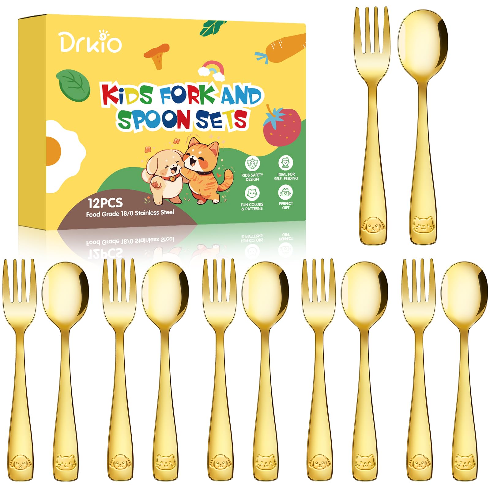 DRKIO 12Pcs Stainless Steel Toddler Utensils Small Metal Kids Silverware