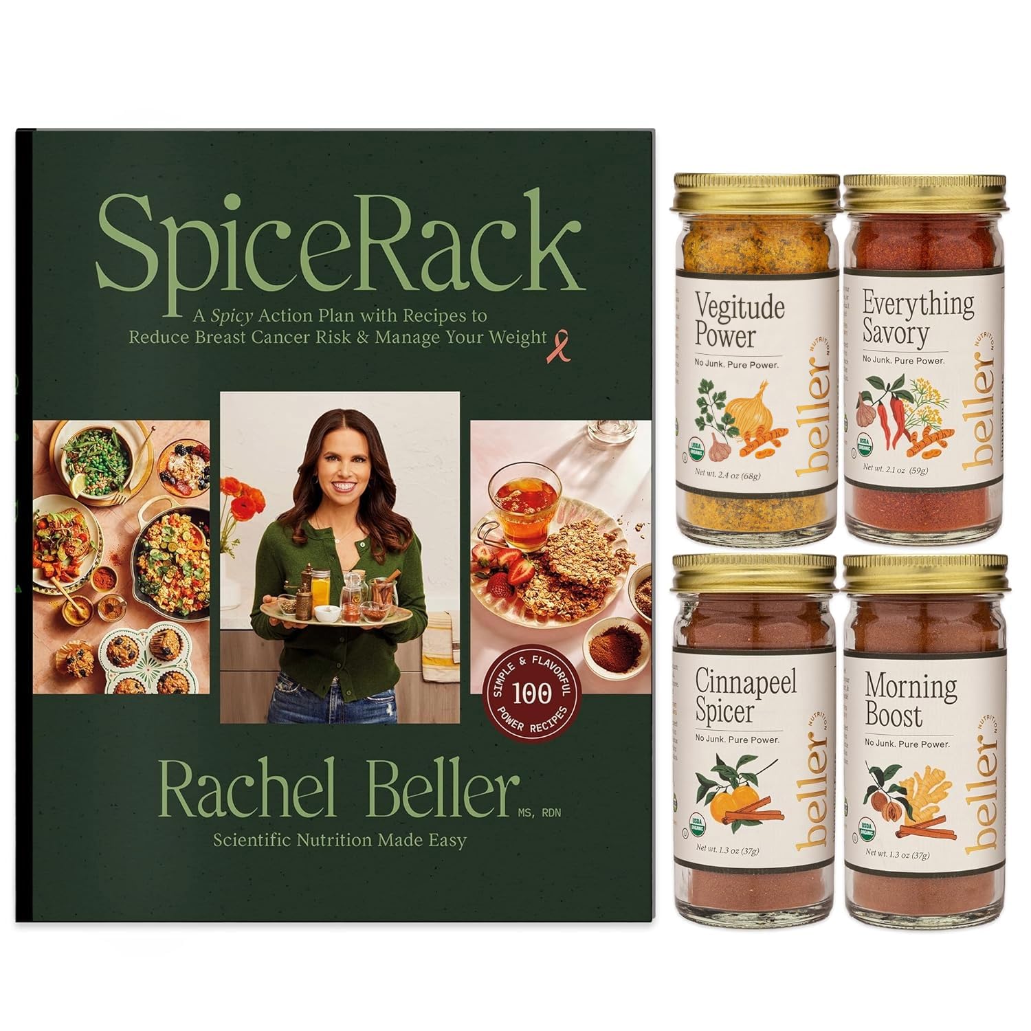SpiceRack Book Bundle: Nutrition Plan to Reduce Breast Cancer Risk & Manage Your Weight by Rachel Beller + 4 Organic Spice Blends