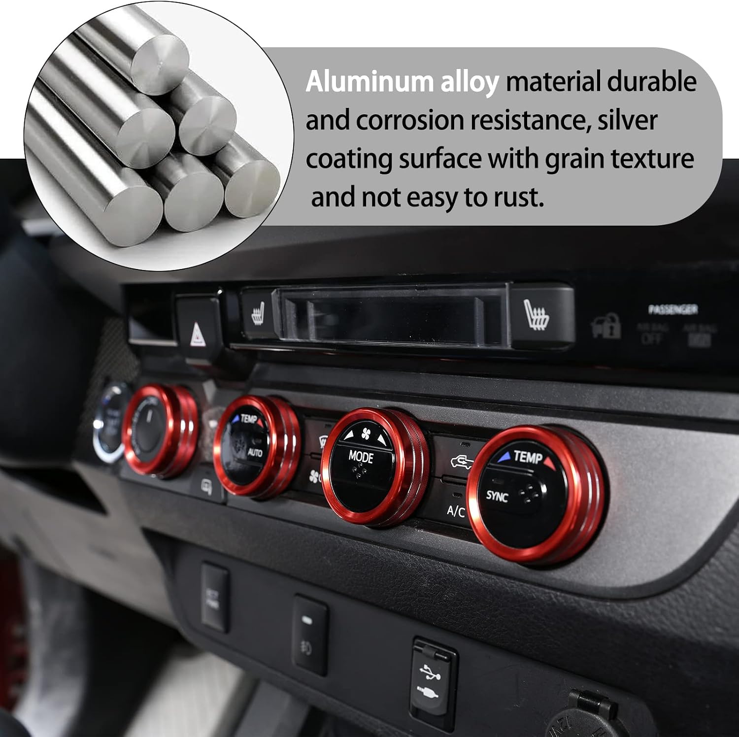 Lcojicep Car Central Control Air Conditioning Knob Ring Compatible with Tacoma 2015-2022,Interior Protection Accessories ， Aluminum Alloy Control Button Decoration Cover (Red) image 4