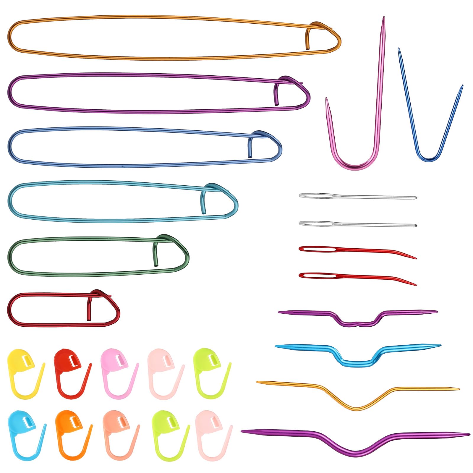 lasuroa 26pcs Knitting Tools Set, 6 Styles Cable Needles 6 Sizes Stitch Holders 10 Crochet Counters 2 Big-Eyed Curved & 2 70 Blunt-Tipped Large-Eyed Needle for Knitting Crochet Sewing Yarn Crafts