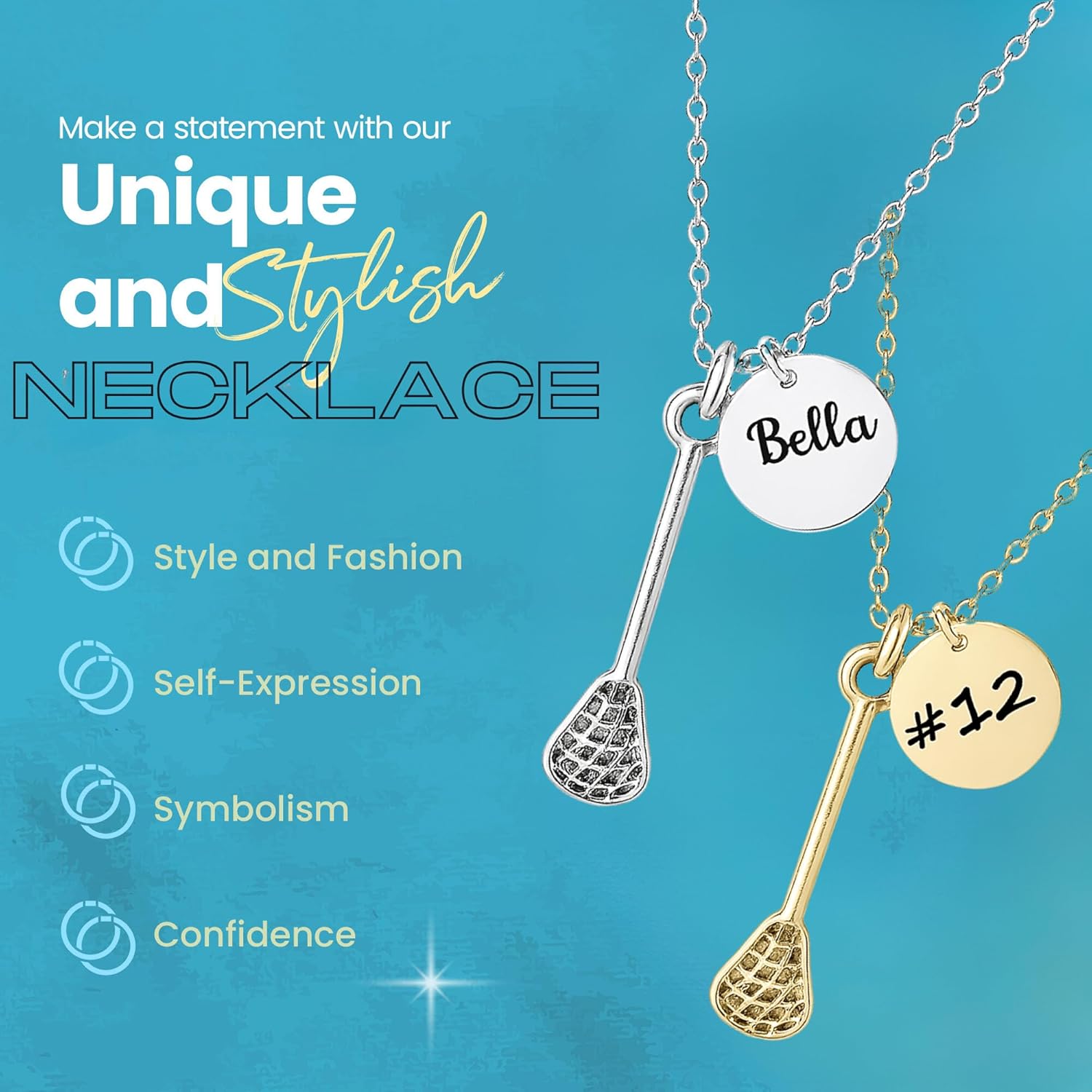 Personalized Engraved Lacrosse Necklace – Custom Lacrosse Stick Pendant with Name Charm – Lacrosse Jewelry Gift for Players and Teams