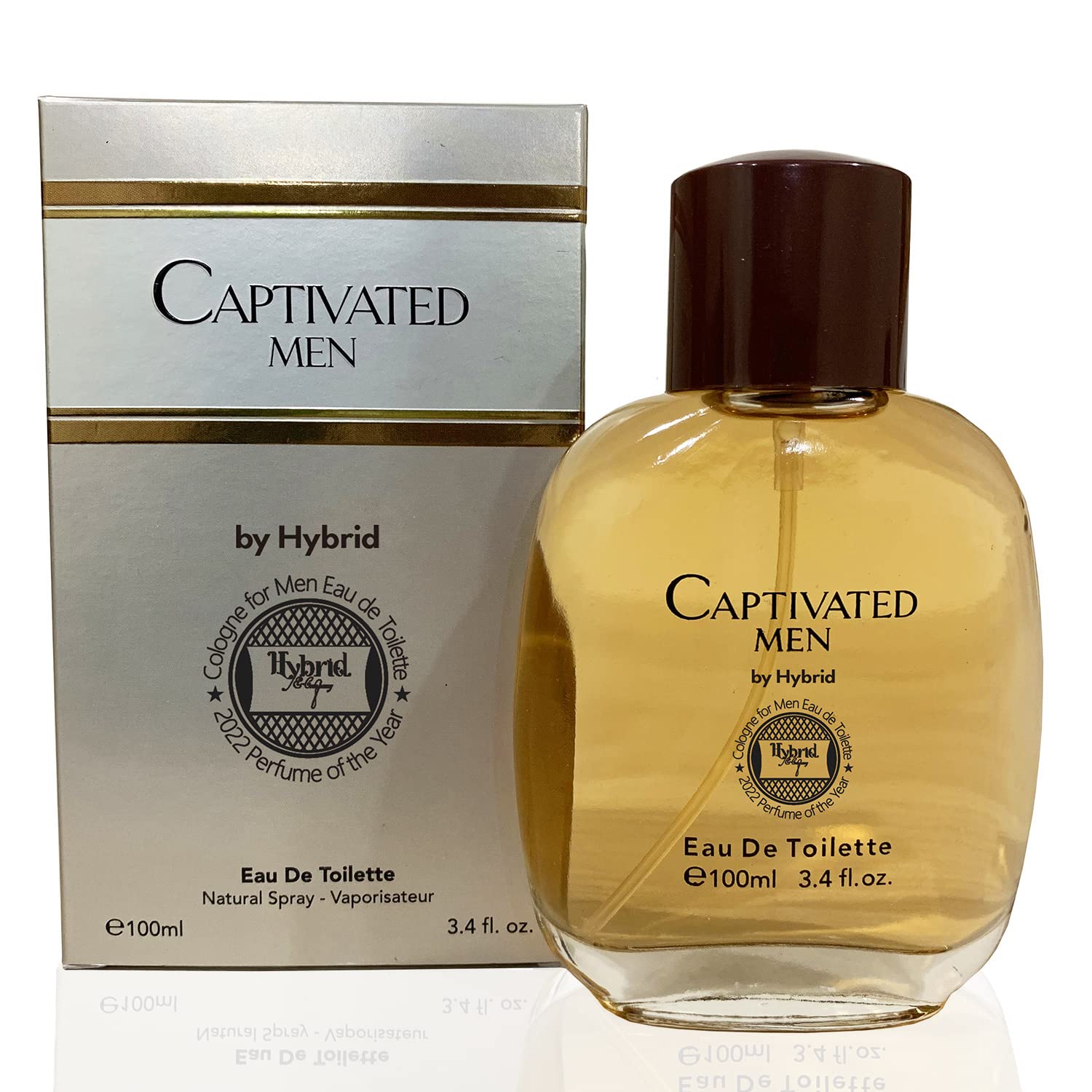 Hybrid & Company Captivated for Men Eau De Toilette Natural Spray Masculine Scent, 3.4 Fl Oz