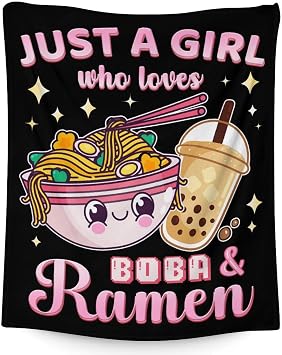 Cute Blanket for Girls Women - Ramen Throw Blanket Gifts for KidsTeens Ramen Lovers - 50 x 60 Inches Black Soft Flannel Food Blankets for Couch Sofa Chair Bed