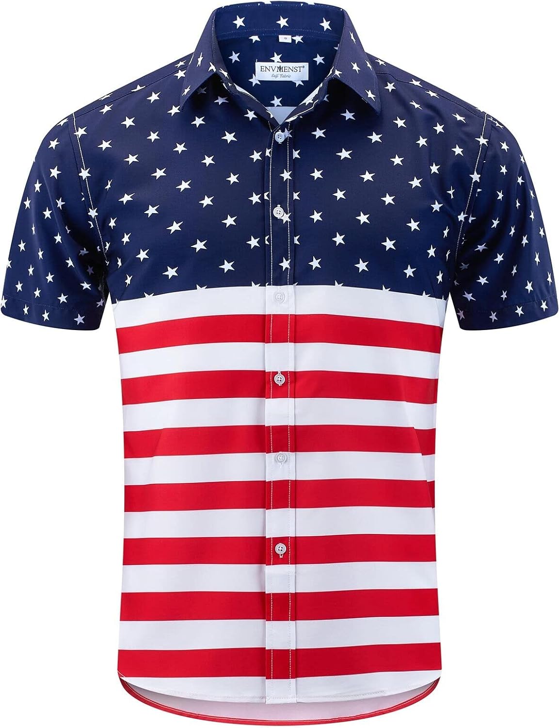 ENVMENST Men's American Flag Button Down Shirts Casual Short Sleeve Patriotic Hawaiian Shirt