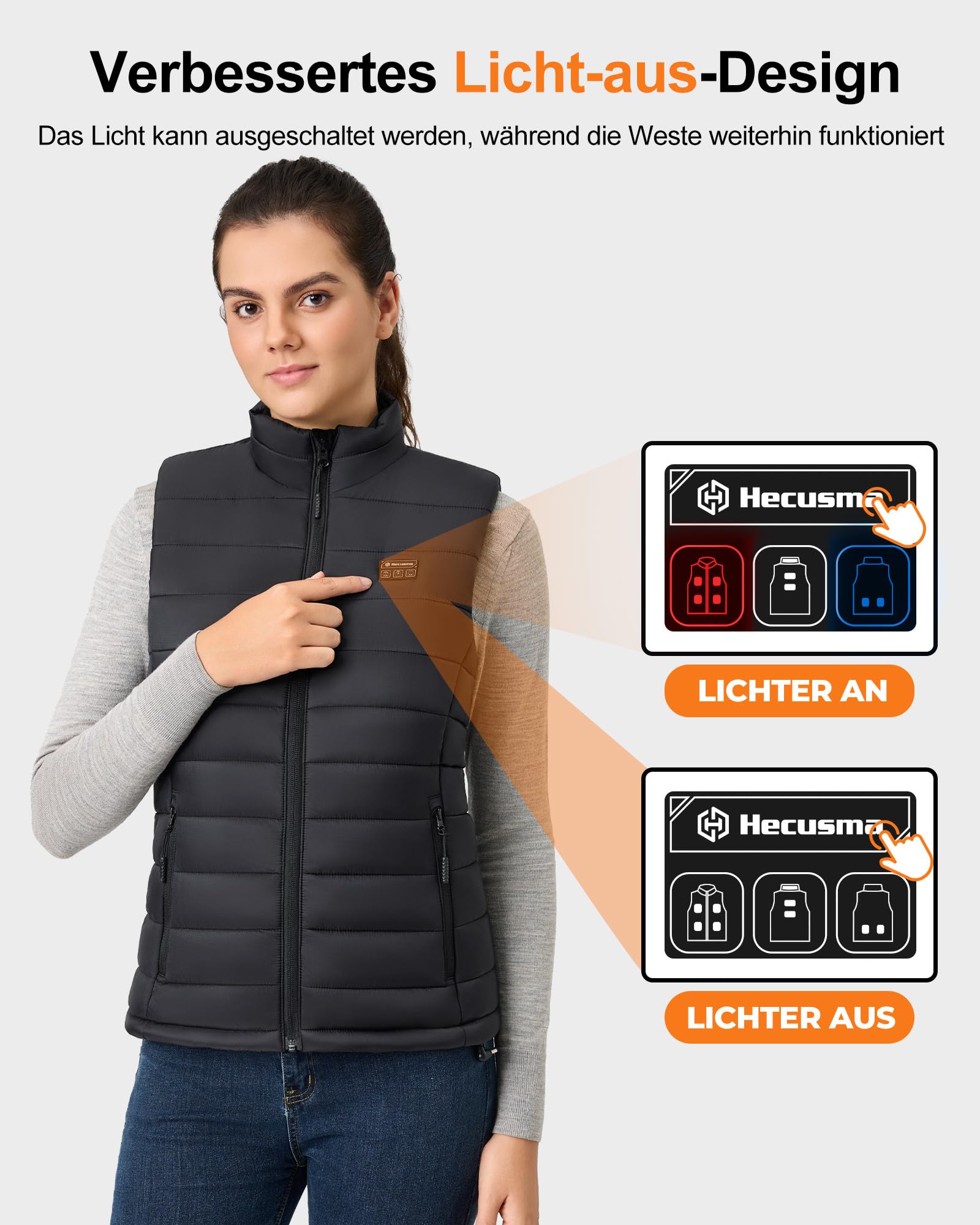 Heizweste Damen mit Powerbank 16000mah 7.4V, 9 Heizzone Beheizbare Weste Damen, Leichte Elektrisch Wärmeweste mit Akku für Skifahren, Outdoor